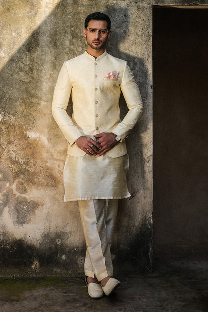 Cream Intricate embroidered Prince Coat - PC-112