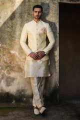 Cream Intricate Embroidered Prince Coat for Men