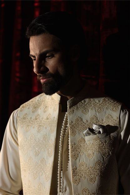 Cream Embroidered Waistcoat - WC-294