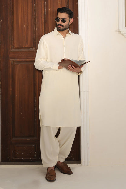 Mens Cream Kurta Shalwar - 1798