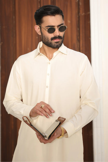 Mens Cream Kurta Shalwar - 1798