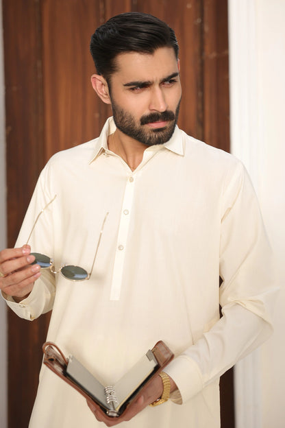 Mens Cream Kurta Shalwar - 1798