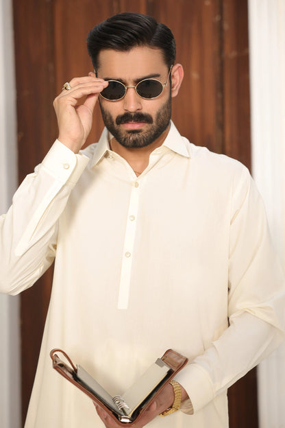 Mens Cream Kurta Shalwar - 1798
