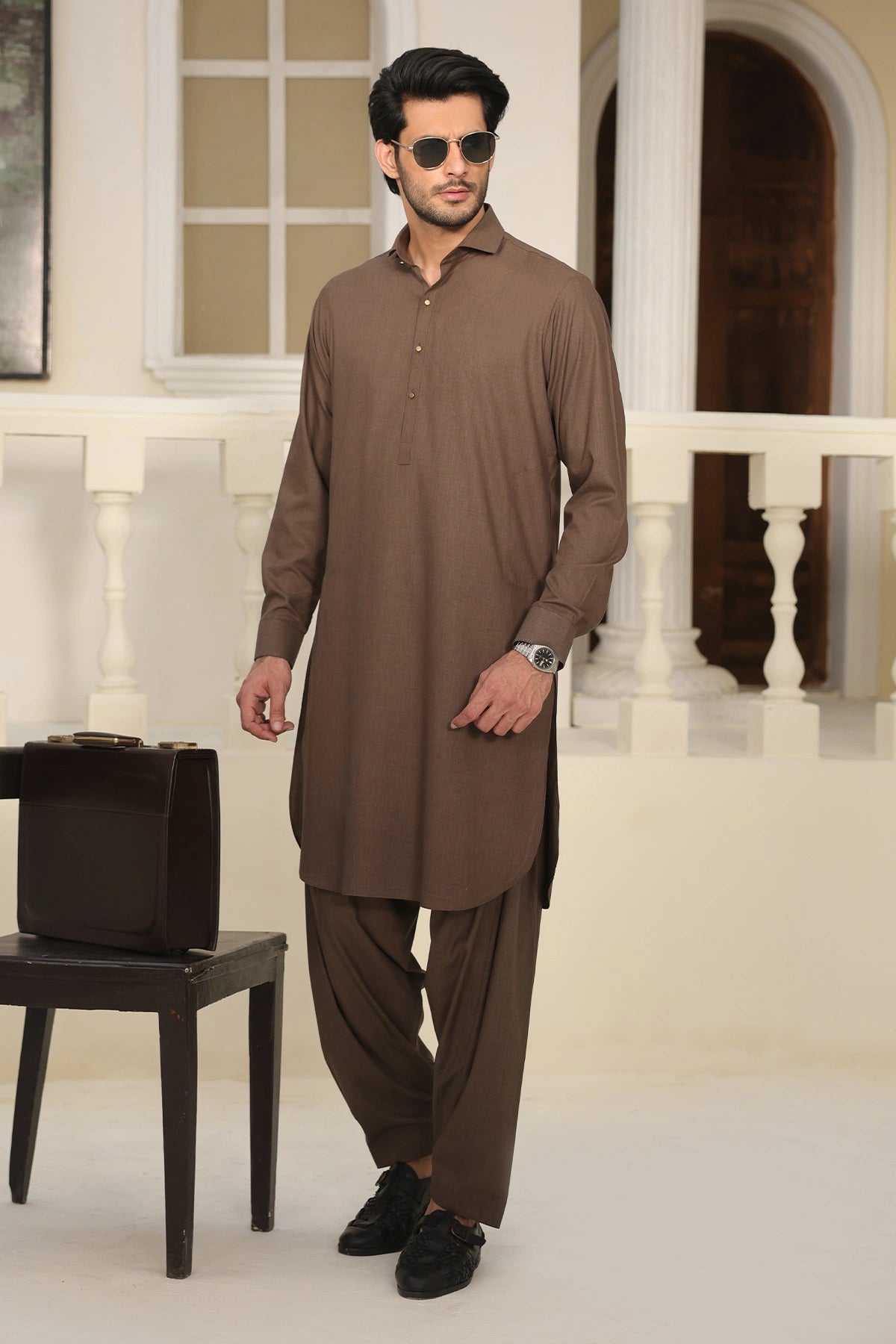 Mens Brown Kurta Shalwar - 1833