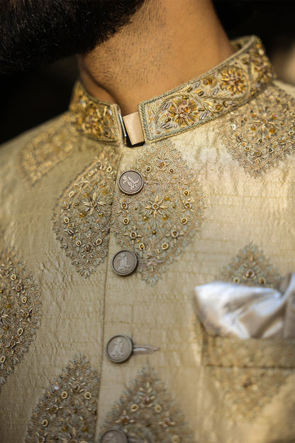 Golden Embroidered Sherwani For Men