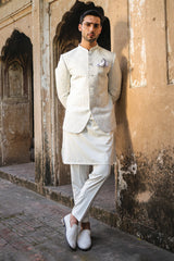 Ice Blue & Off-White Embroidered Prince Coat for Men
