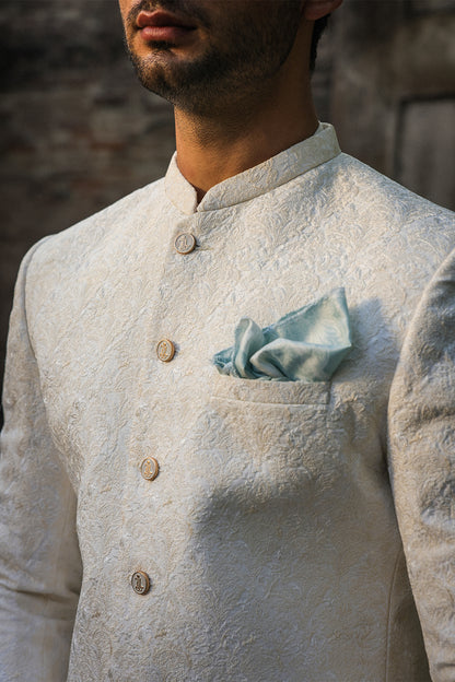 OFFWHITE SELF EMBROIDRED PRINCE COAT PC-117