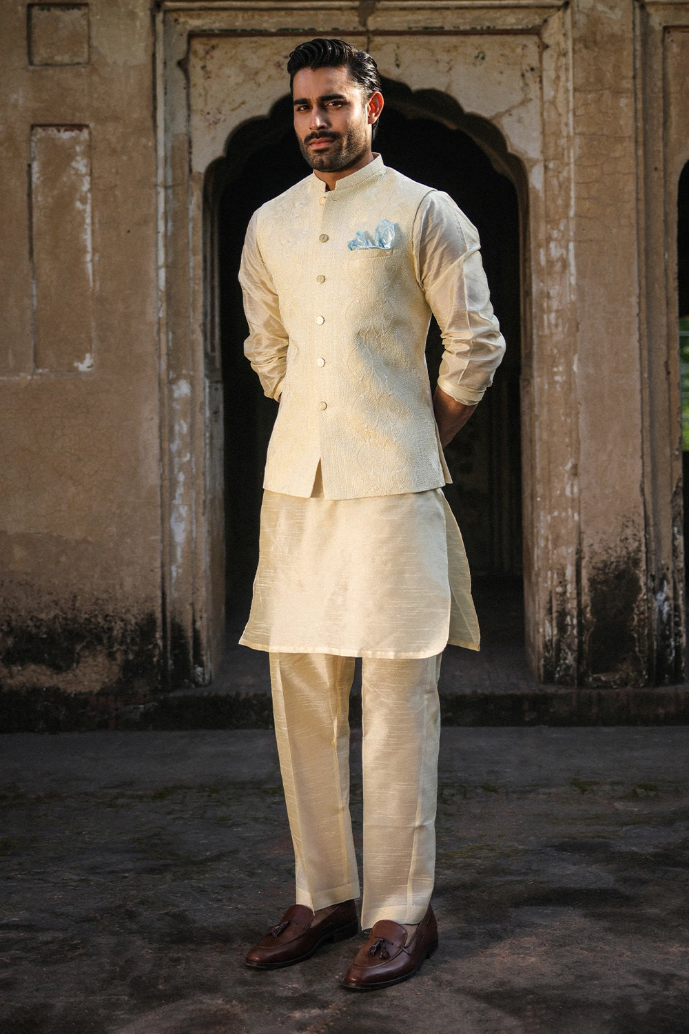 Ivory Self Embroidered Men’s Waistcoat