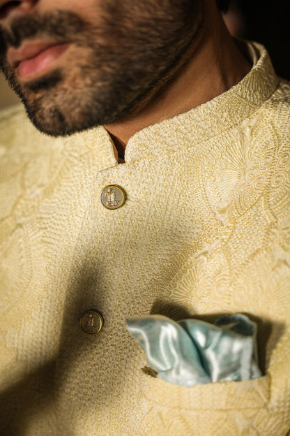 IVORY SELF EMBOIDERED PRINCE COAT PC-111