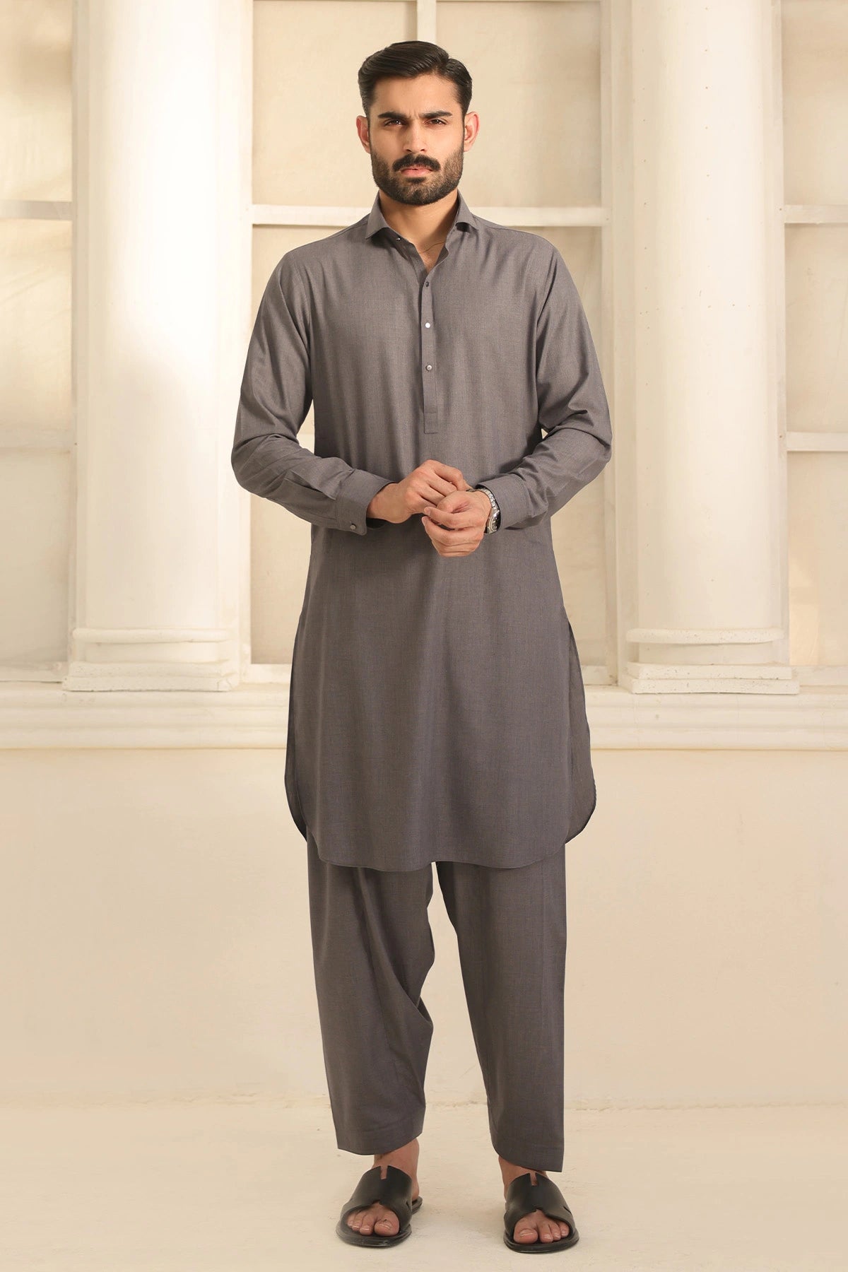 Mens Grey Cotton Kurta Shalwar