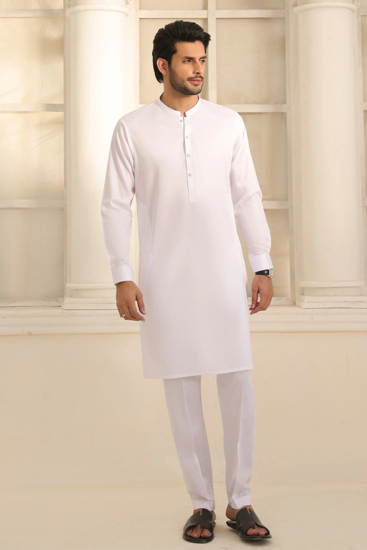 Cotton White Kurta & Pants for Men