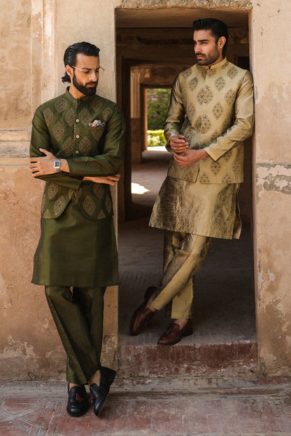 GREEN EMBOIDERED WAIST COAT WITH HAND WORK- WC-306