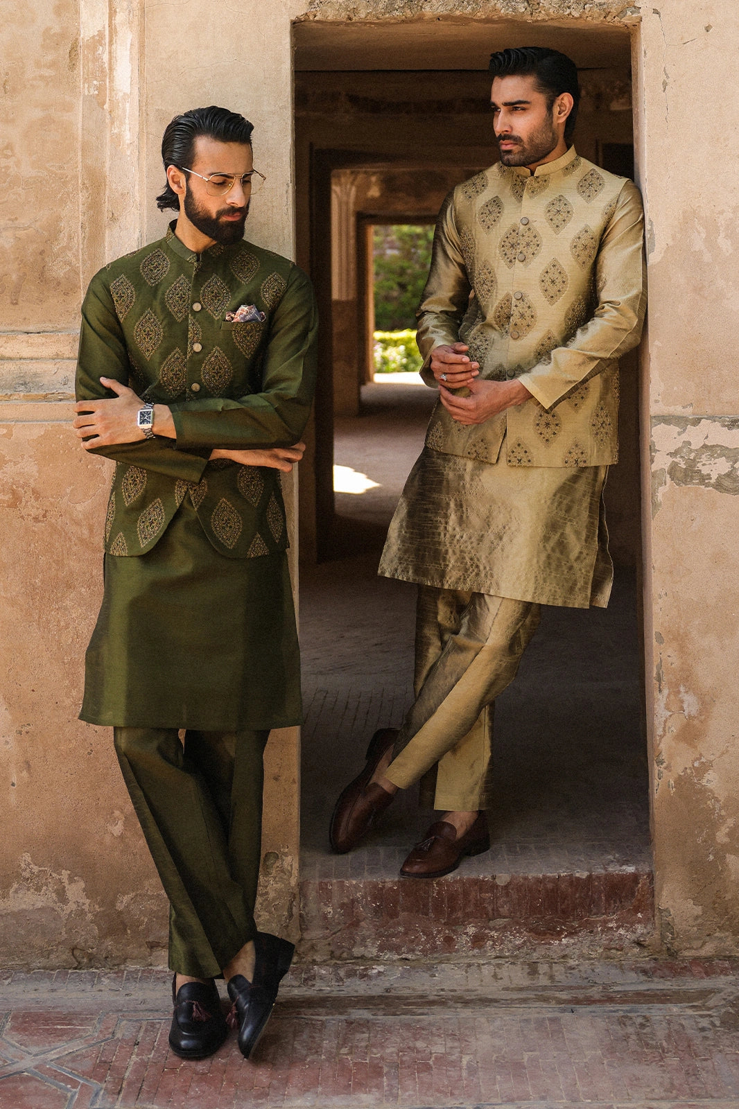 Green Embroidered Mens Waistcoat