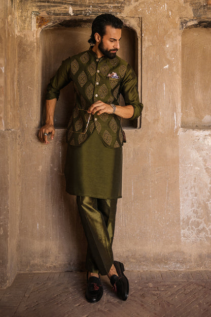 GREEN EMBOIDERED WAIST COAT WITH HAND WORK- WC-306