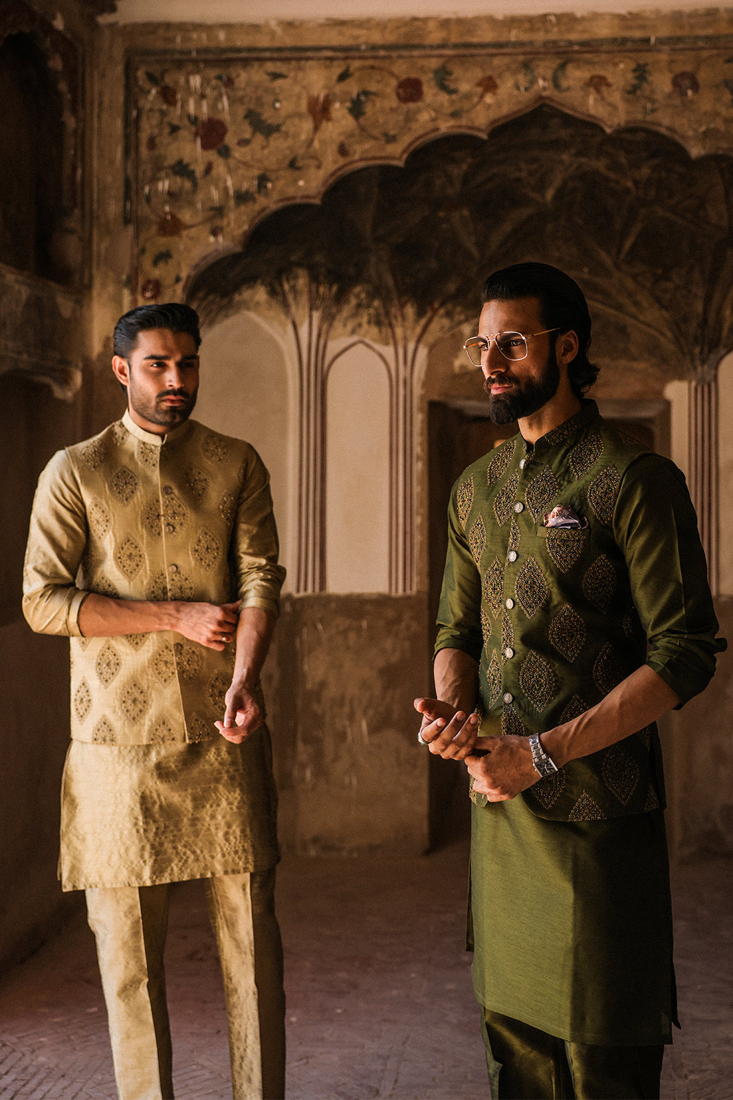 GREEN EMBOIDERED WAIST COAT WITH HAND WORK- WC-306