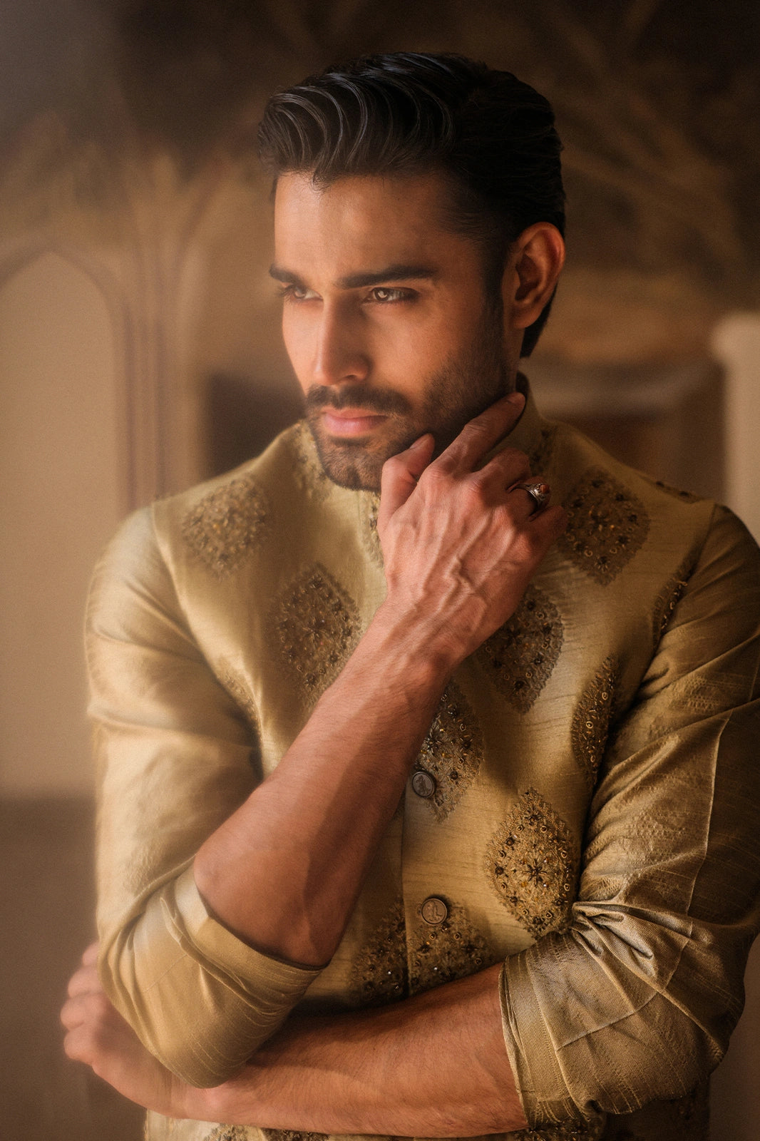 Golden Embroidered Men’s Waistcoat Online Pakistan