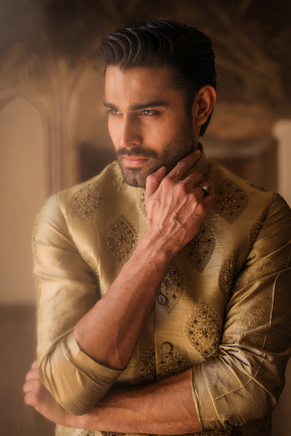 GOLDEN EMBOIDERED WAIST COAT WITH HAND WORK WC-312