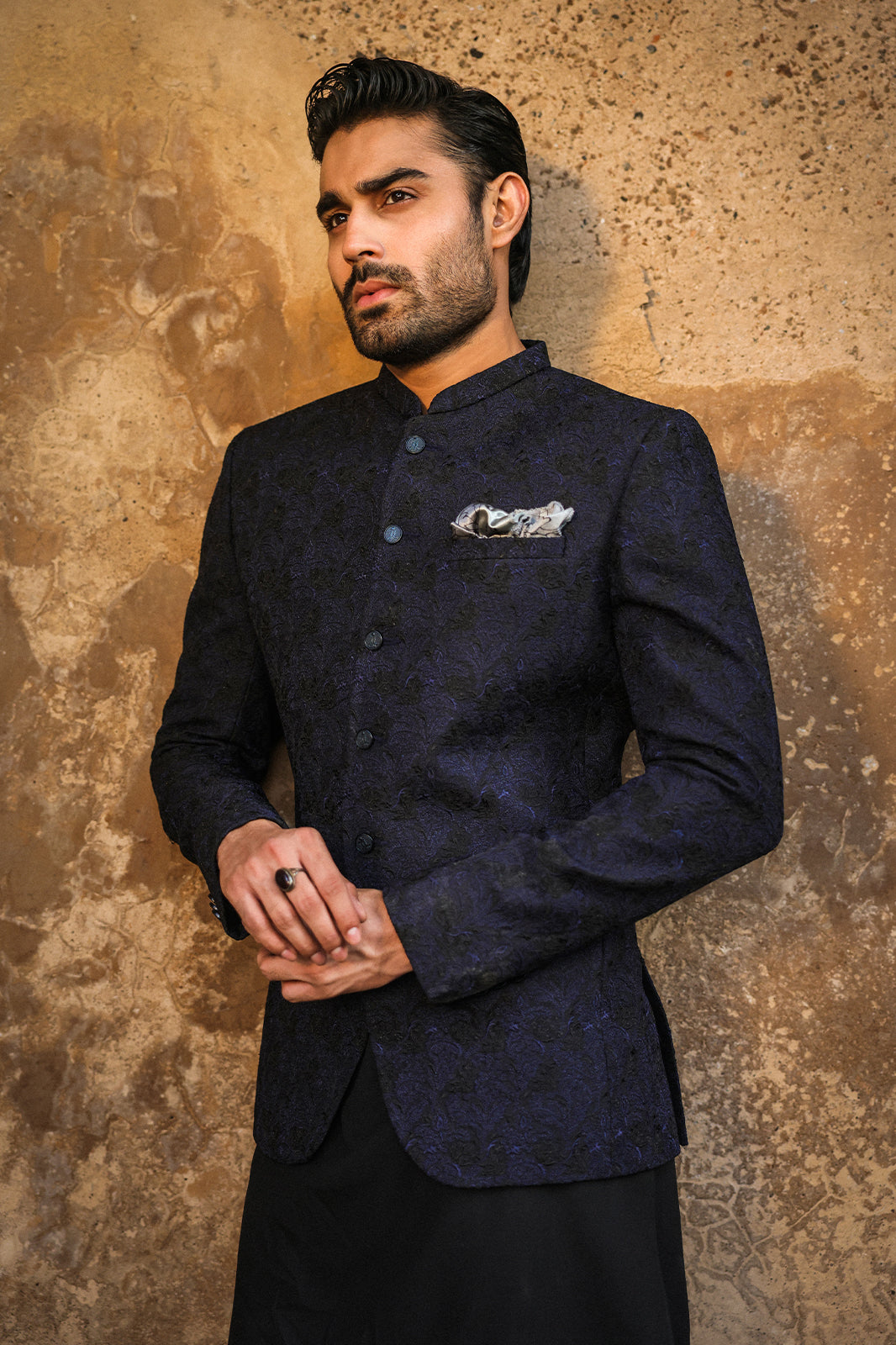 BLACK WITH BLUE EMBROIDRED Prince Coat PC-120
