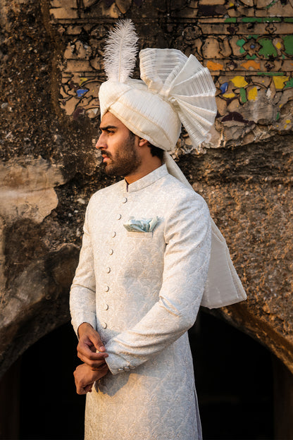 ICE BLUE WITH OFFWHITE EMBROIDRED SHERWANI GSW-114