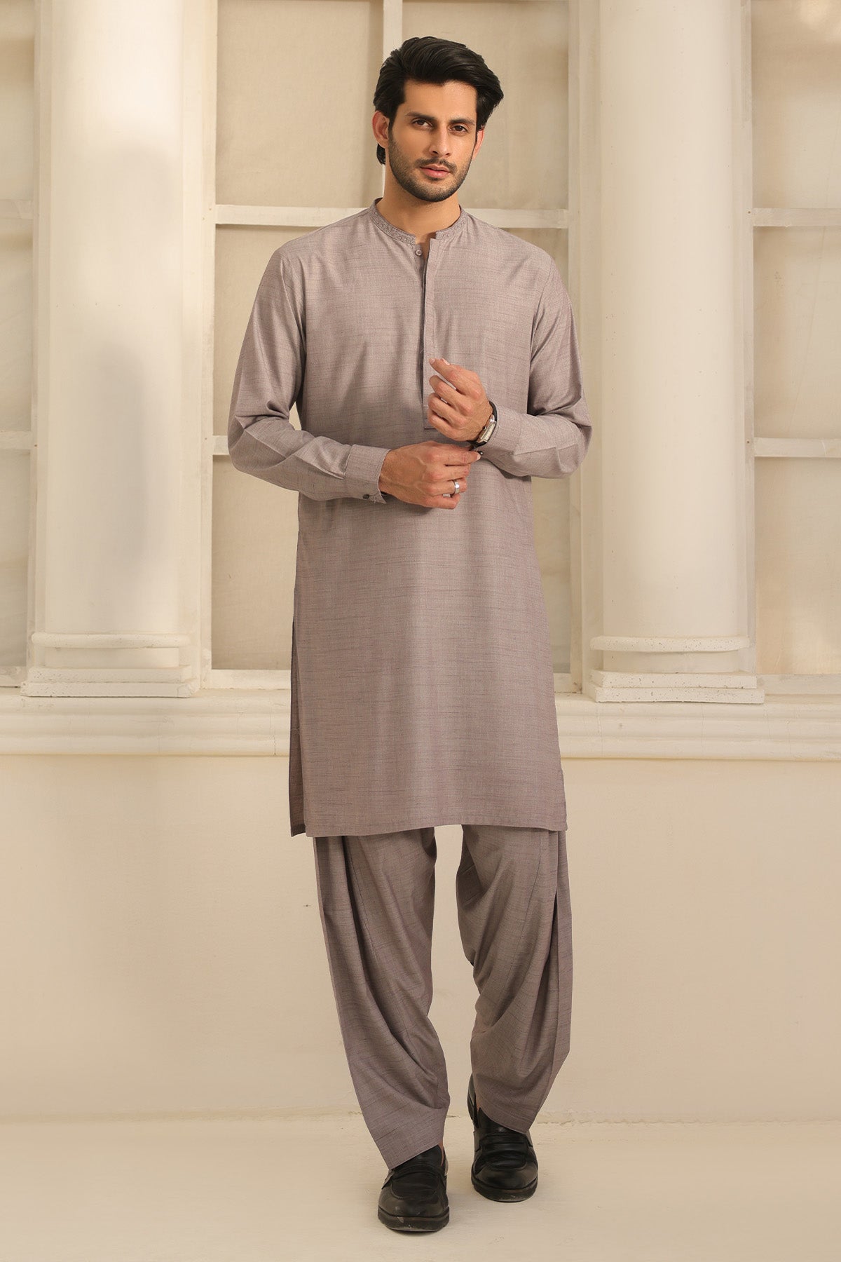 Mens Grey Kurta Shalwar - 1797