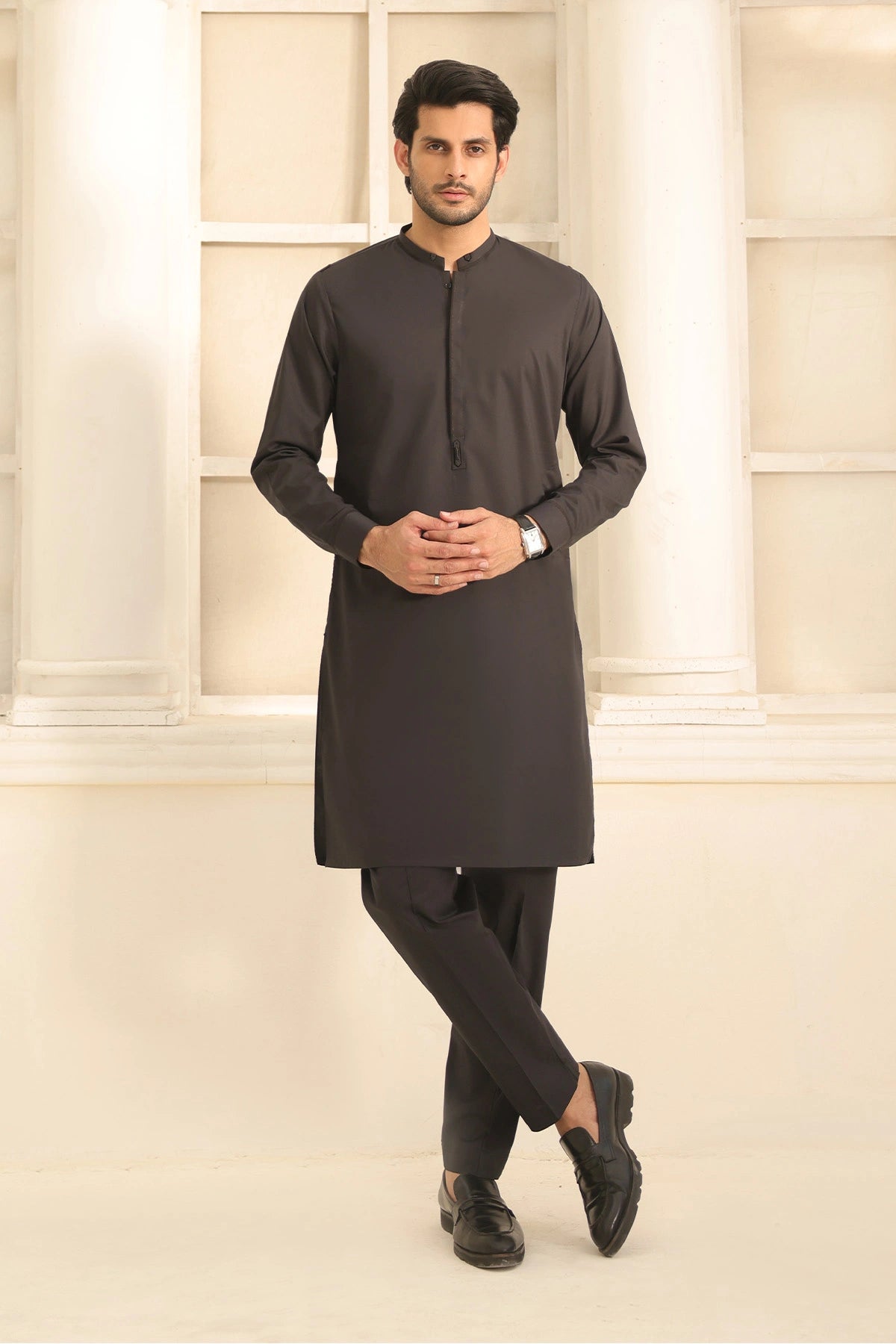 Cotton Black Kurta with Pants for Men