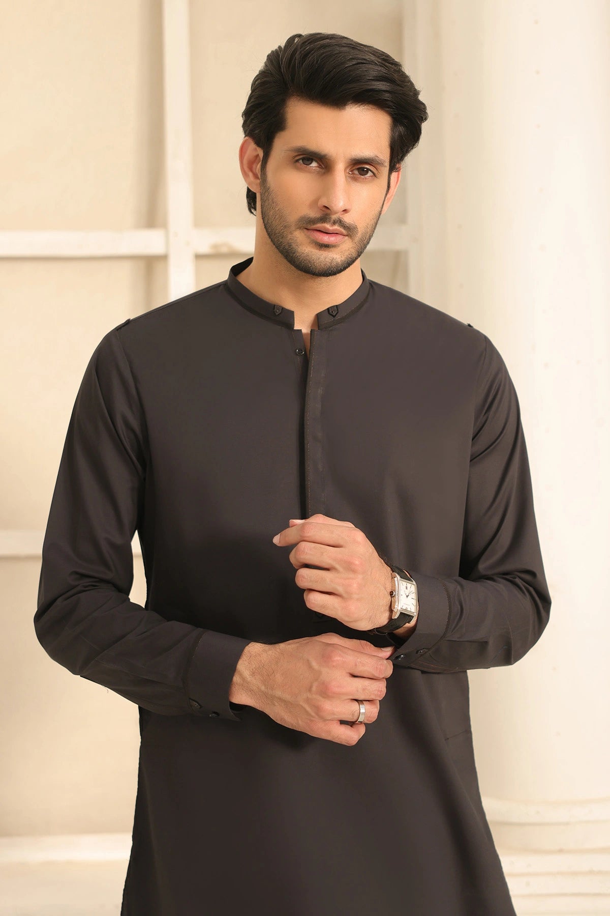 Cotton Black Kurta with Pants for Men