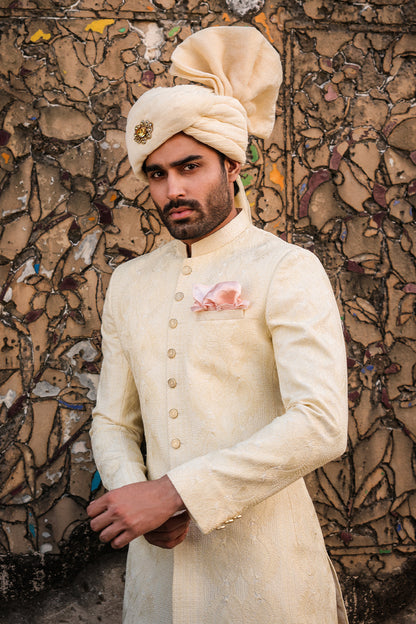 IVORY SELF EMBOIDERED SHERWANI GSW-108