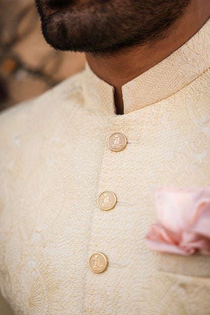 IVORY SELF EMBOIDERED SHERWANI GSW-108