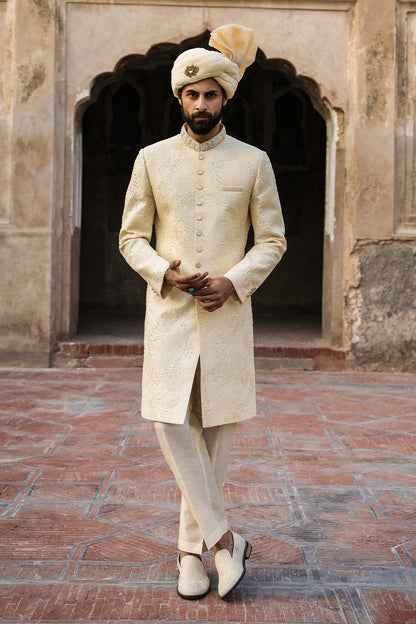 Cream Intricate Hand Embroidery Sherwani   - GSW - 109