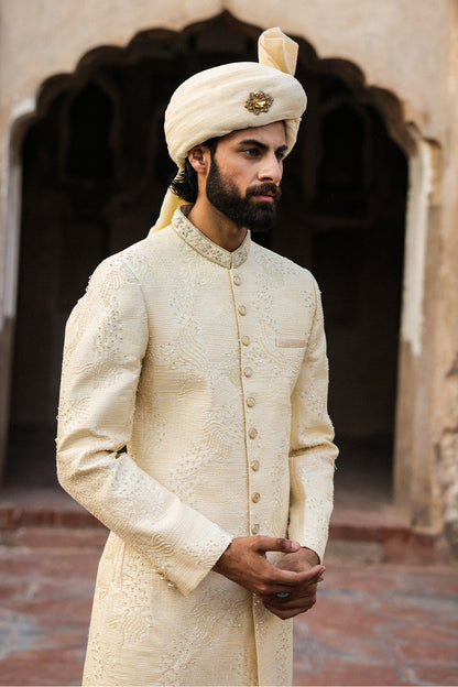 Cream Intricate Hand Embroidery Sherwani   - GSW - 109
