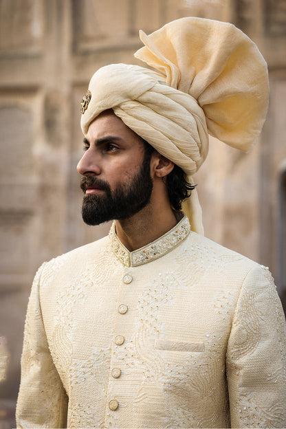 Cream Intricate Hand Embroidery Sherwani   - GSW - 109