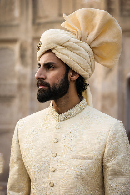 Cream Intricate Hand Embroidery Sherwani