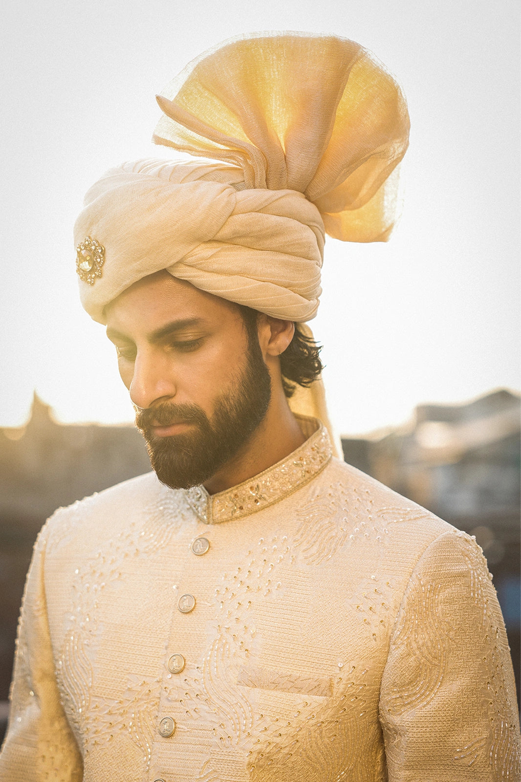 Cream Intricate Hand Embroidery Sherwani