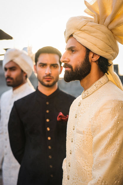 Cream Intricate Hand Embroidery Sherwani