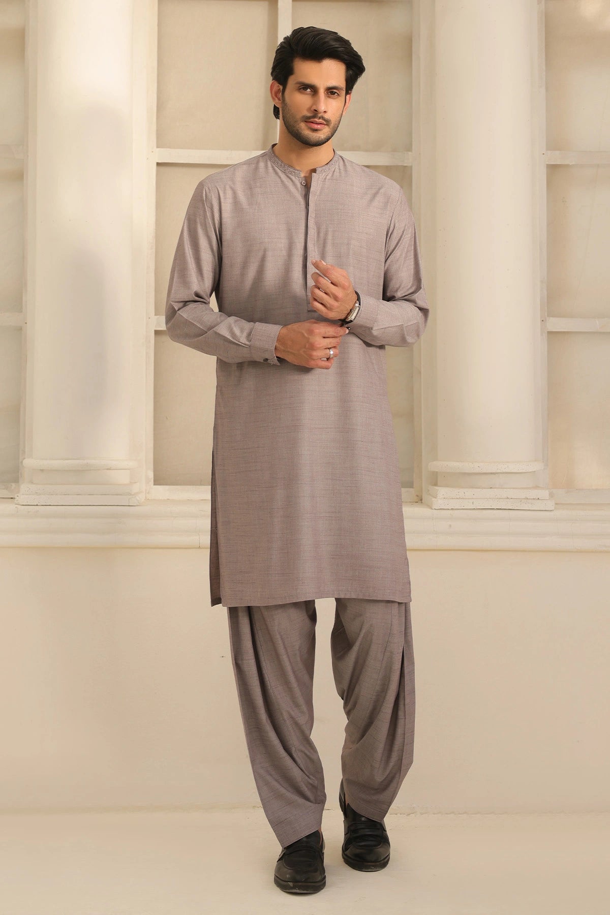 Mens Grey Cotton Kurta Shalwar
