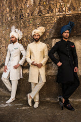 Ice Blue & Off-White Embroidered Sherwani for Men