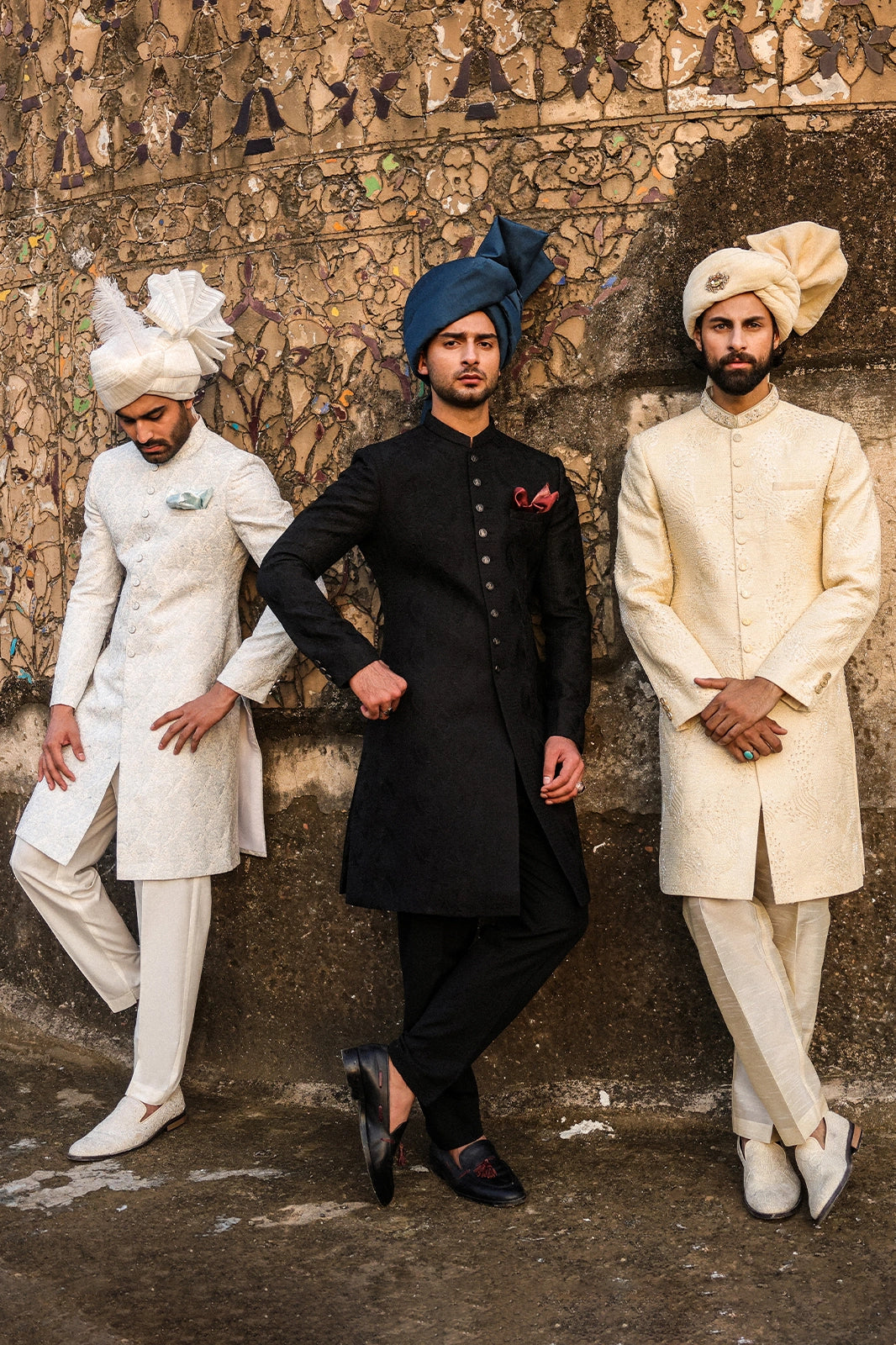 Black Self-Embroidered Sherwani for Men
