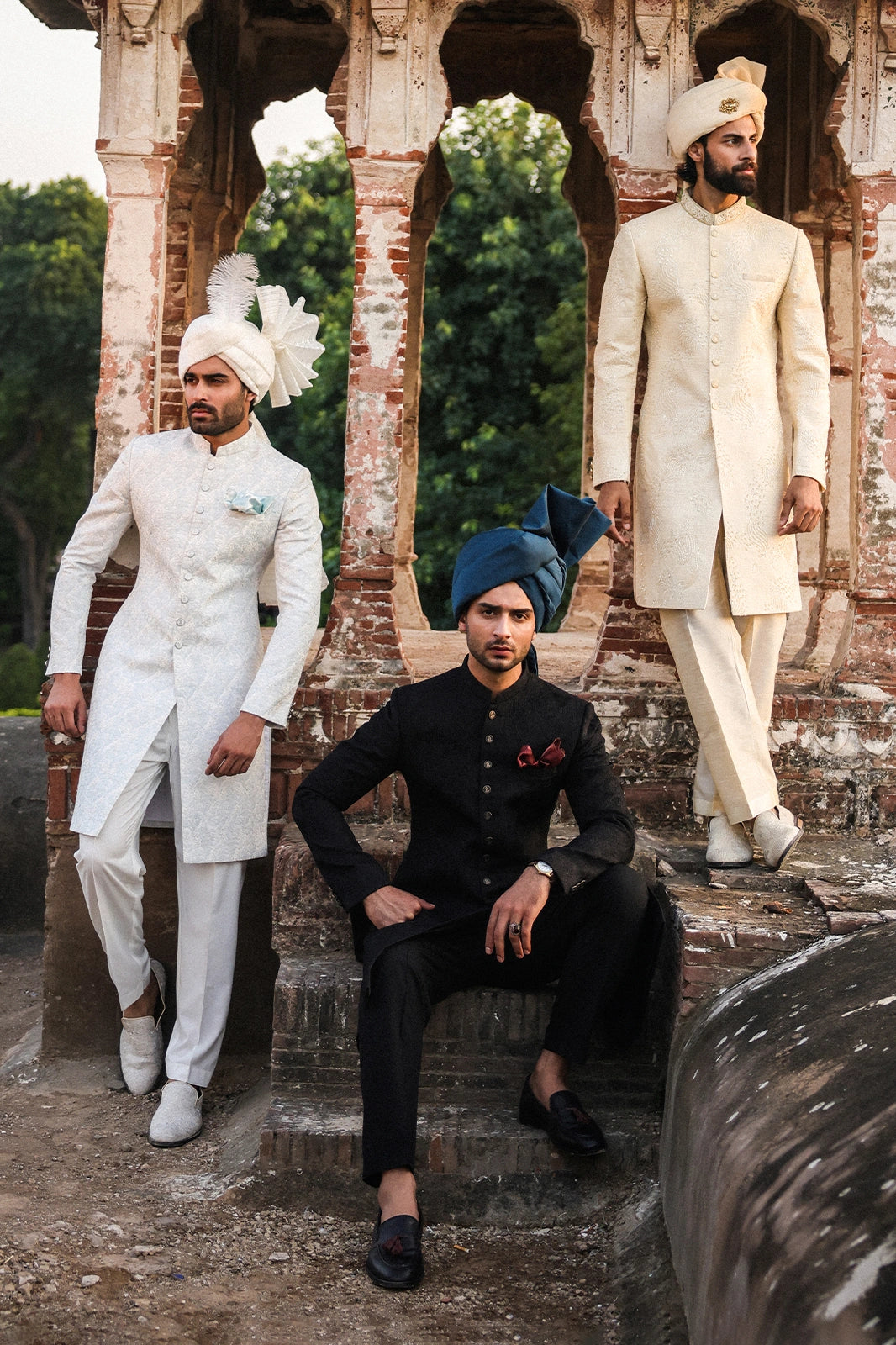 Ice Blue & Off-White Embroidered Sherwani for Men