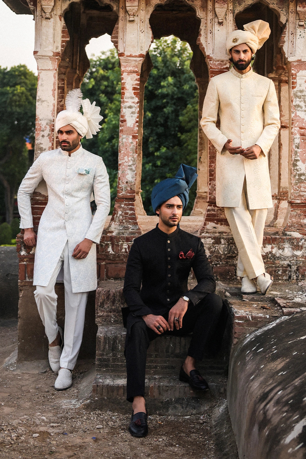 Black Self-Embroidered Sherwani for Men