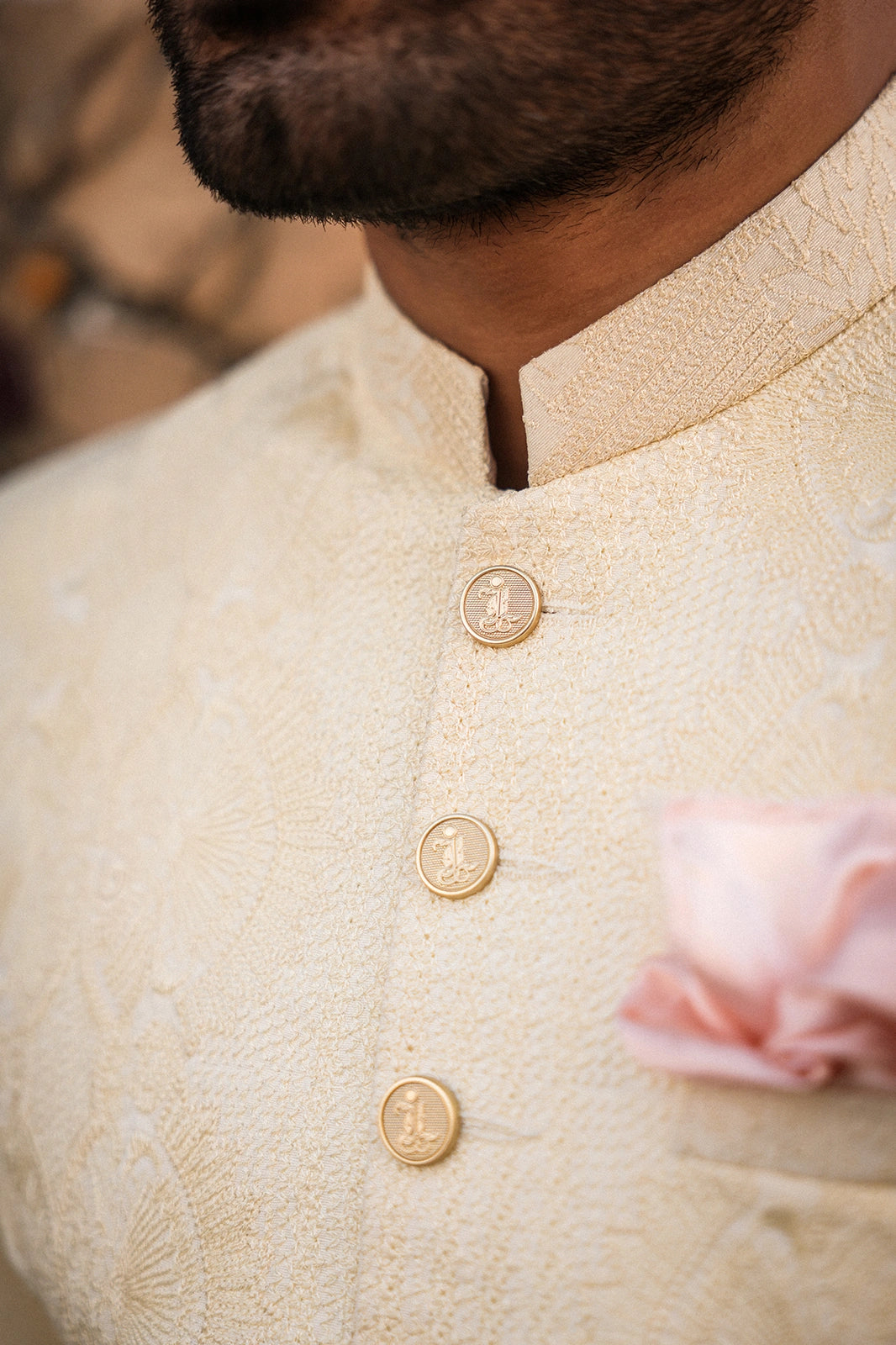 Ivory Self-Embroidered Sherwani for Men