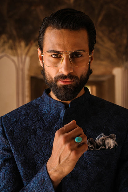 Mens Teal with Blue Embroidered Prince Coat