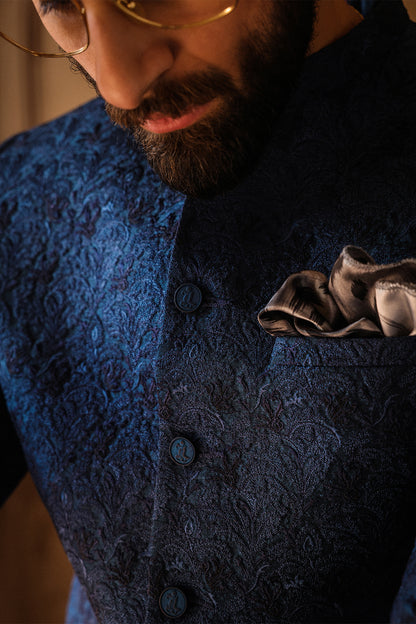 TEAL WITH BLUE EMBROIDRED PRINCE COAT PC-119