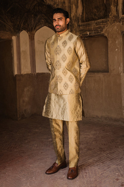 Golden Embroidered Men’s Waistcoat Online Pakistan