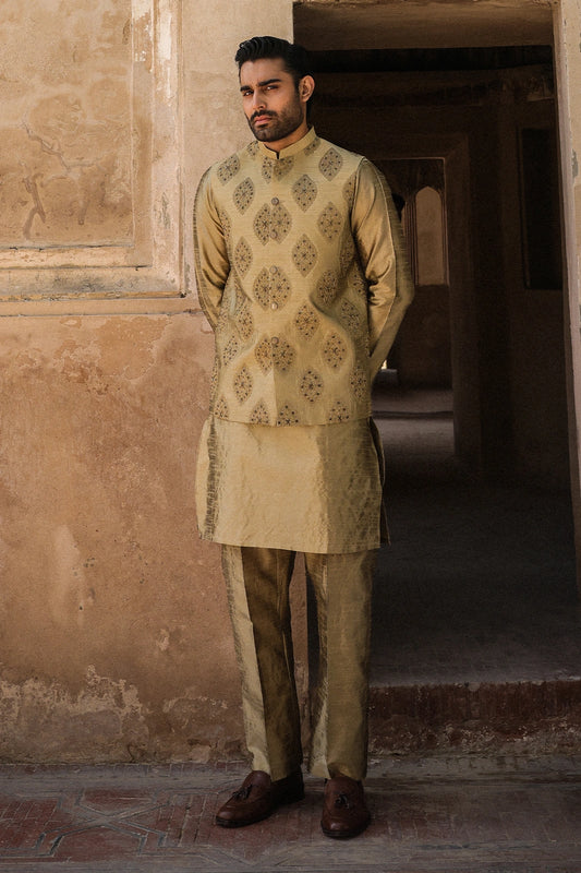 Golden Embroidered Men’s Waistcoat Online Pakistan
