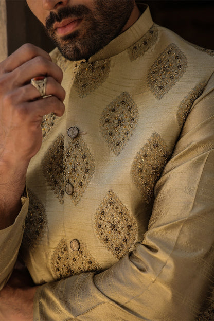 Golden Embroidered Men’s Waistcoat Online Pakistan