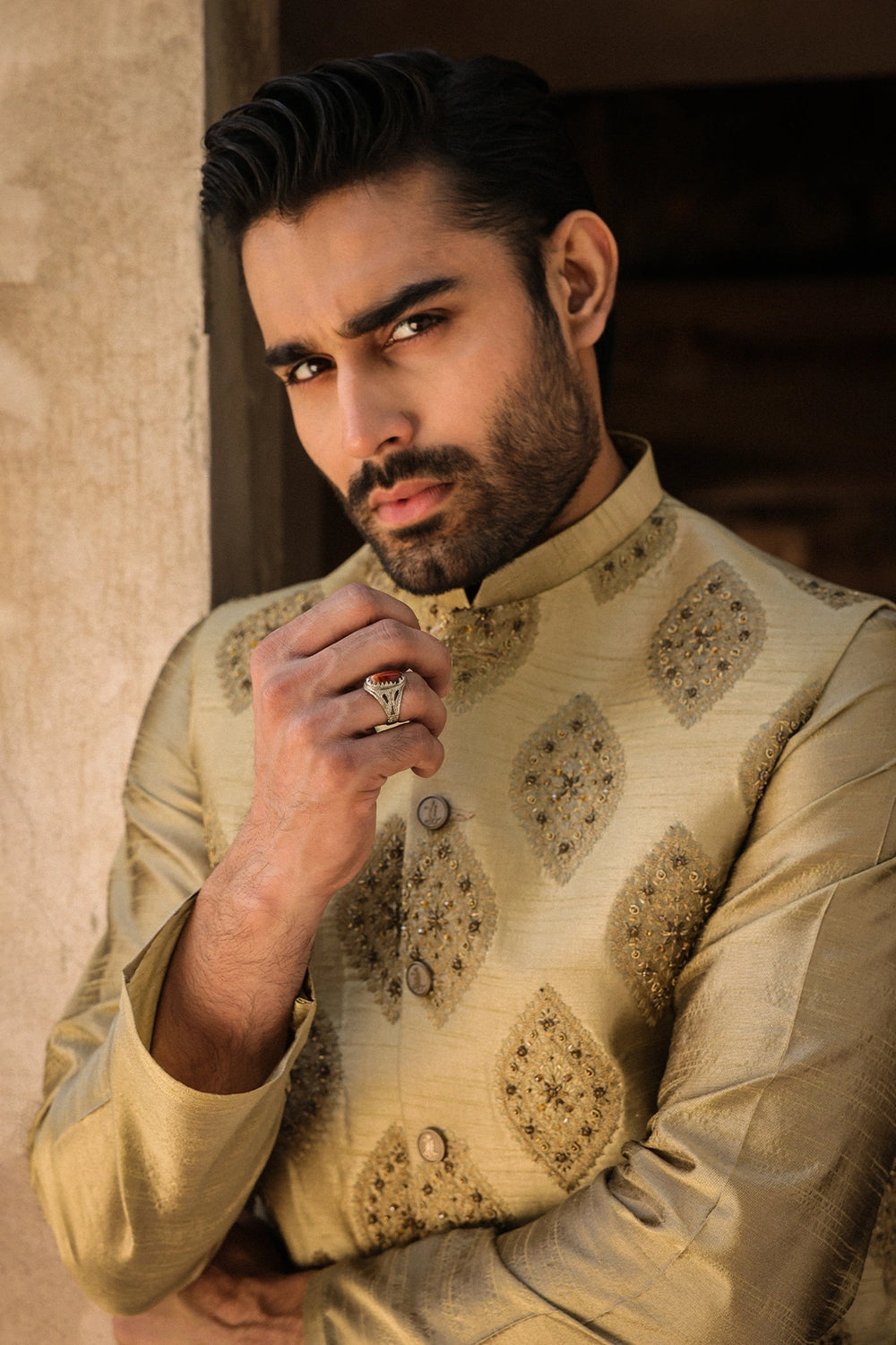Golden Embroidered Men’s Waistcoat Online Pakistan