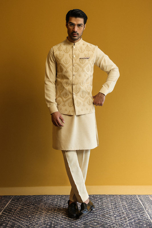 Men's Kurta with Pants and Embroidered Waistcoat - 1916