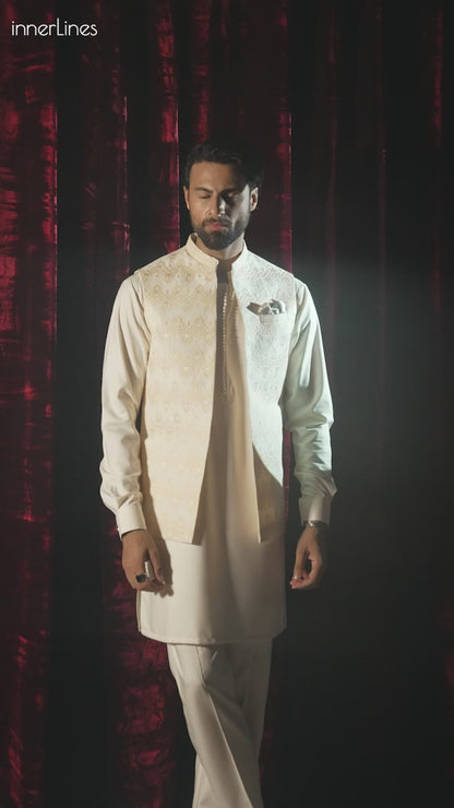 Cream Embroidered Waistcoat - WC-294