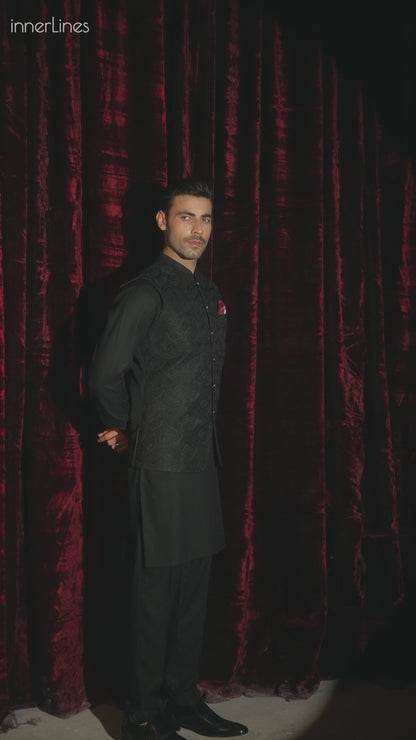 Black Embroidered Waistcoat - WC-291